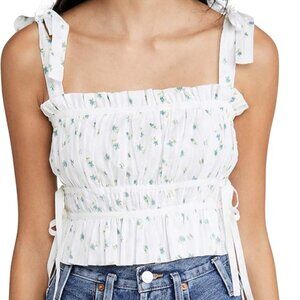 Playa Lucila Women's White Pleated Floral Cropped Tank Top Size Small